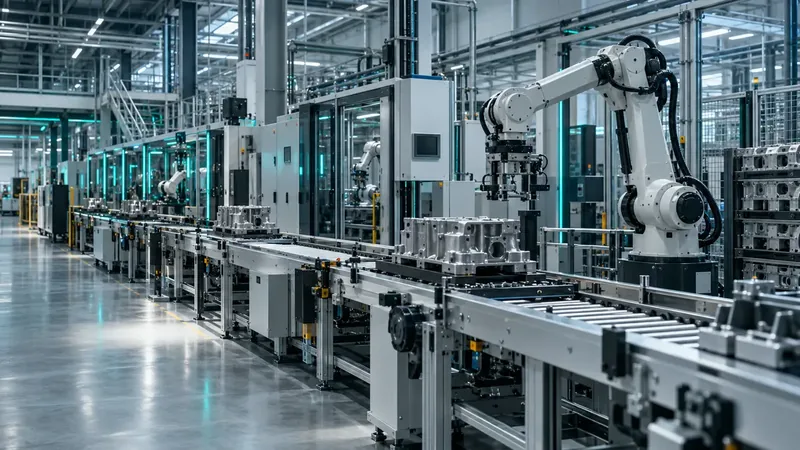 Robotic arm on an automated assembly line in a manufacturing plant